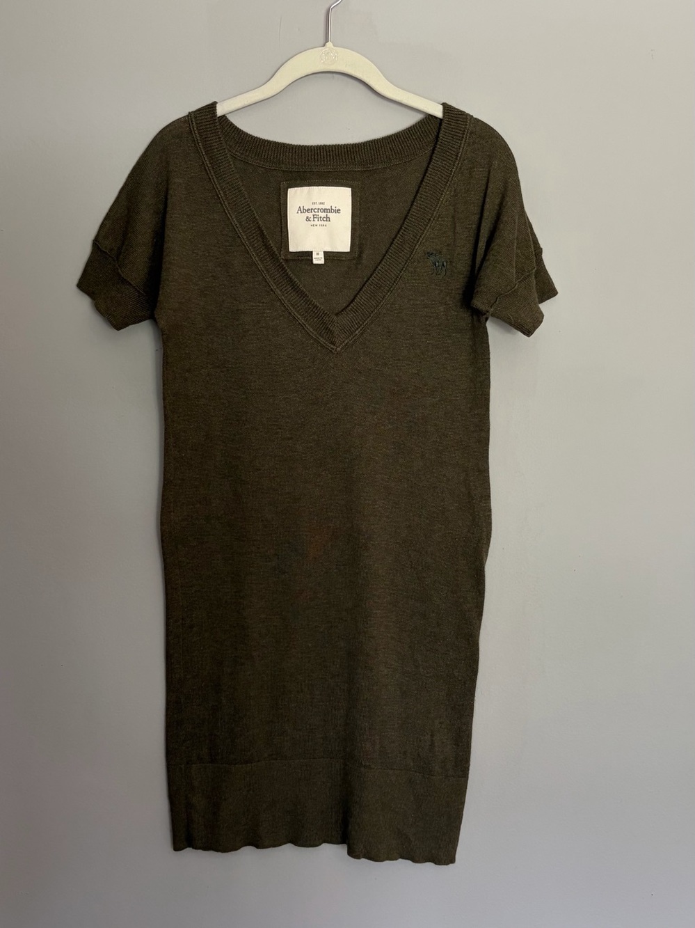 Y2K Abercrombie And Fitch Sweater Dress Sz M Olive Green Moose Cotton Silk Knit
